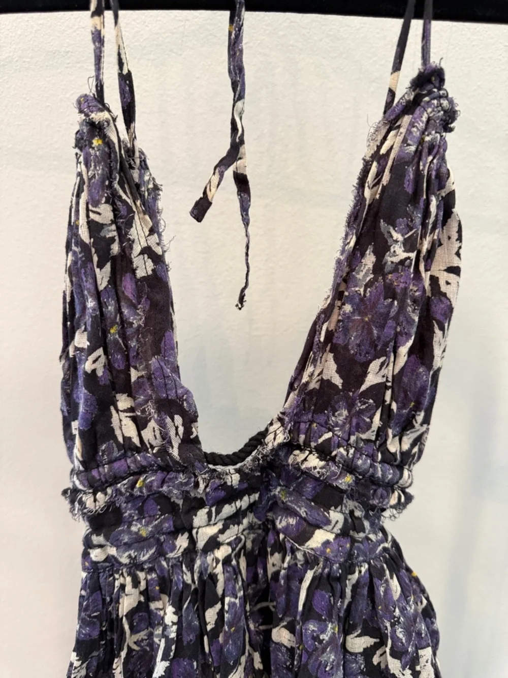 Free People Purple Floral Backless Sundress with Cream Polka-Dot Hem - Picture 2 of 7